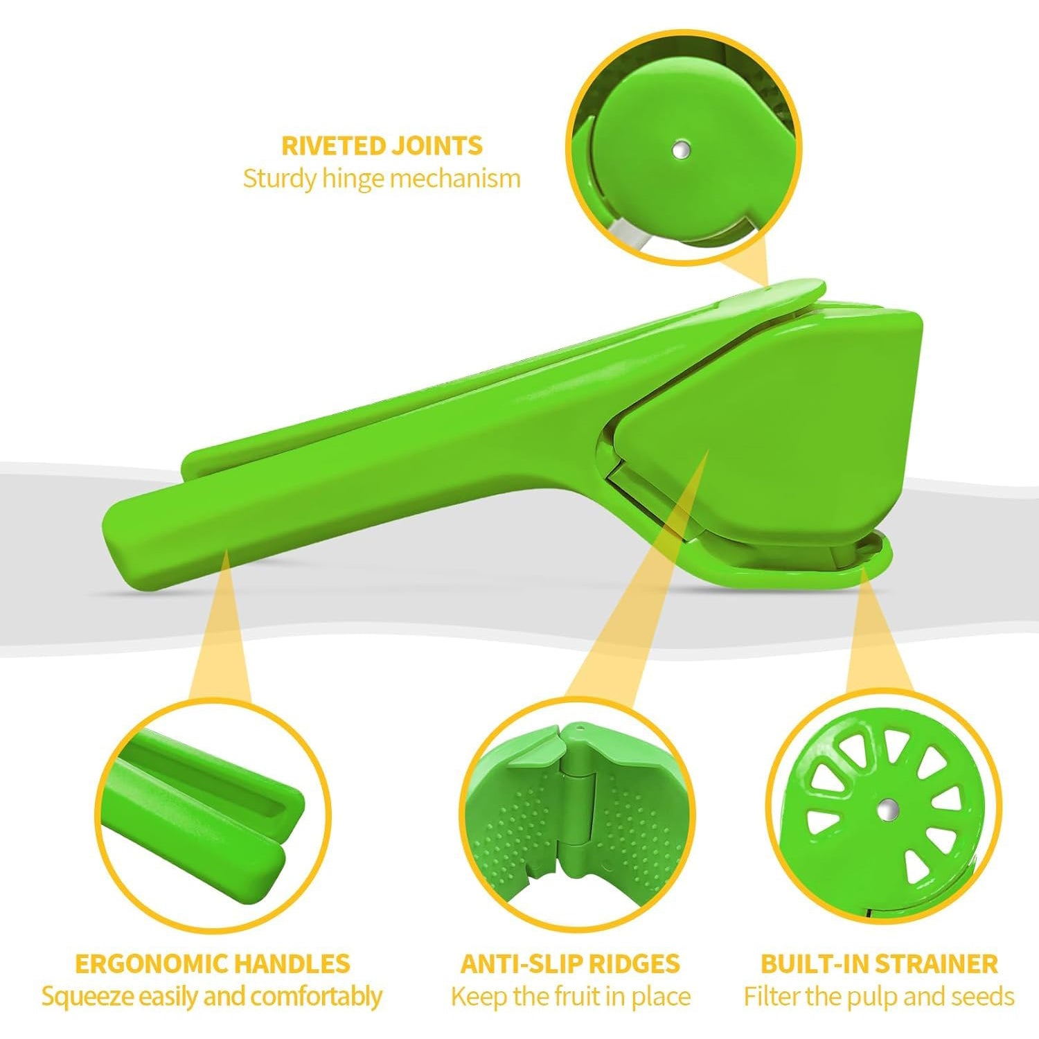 Wukusy Liger plastic handheld lemon and orange squeezer for fresh juice extraction, compact kitchen tool in bright yellow color.