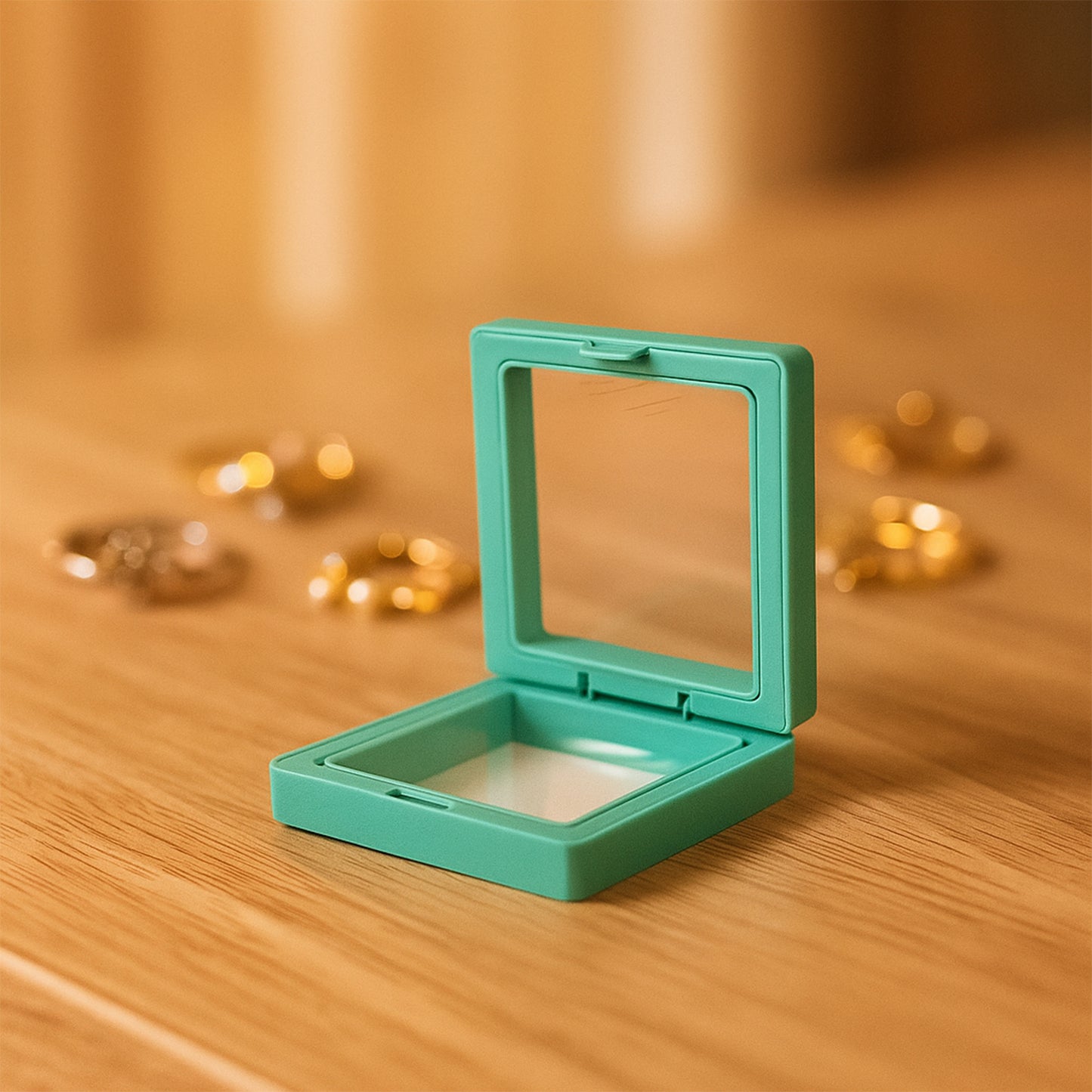 Wukusy transparent jewelry display box measuring 7x7 cm, ideal for showcasing rings and small jewelry pieces.