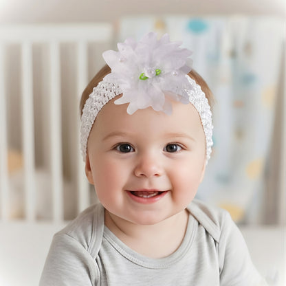 Cute Wukusy soft elastic floral baby headband with stretchable design, perfect for stylish and comfortable baby hair accessories.