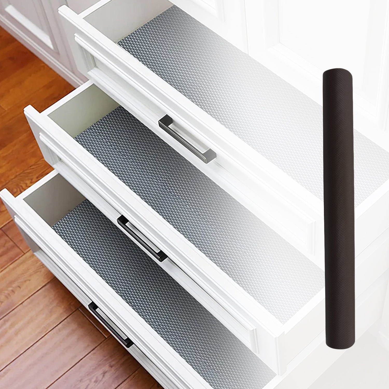 Wukusy 4104 multipurpose anti-slip bathroom and kitchen drawer shelf liner roll, 45cm x 3m, with strong grip for fridge and table surfaces.