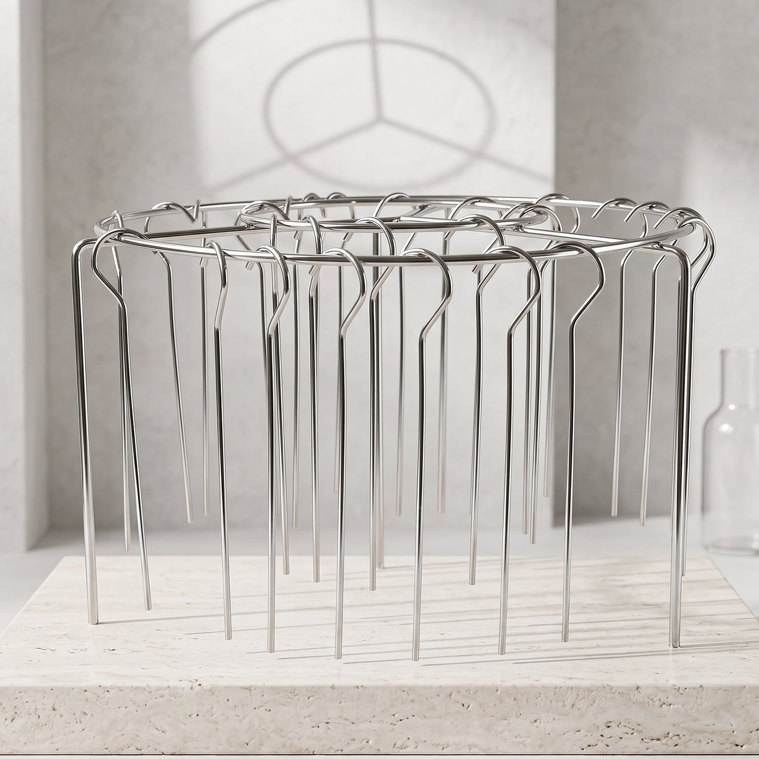 Stainless steel Wukusy air fryer skewer stand with BBQ kebab rack holder for grilling and kebab preparation.