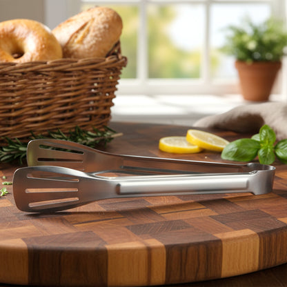 Wukusy stainless steel kitchen serving tongs, 1-piece, with textured grip for easy handling and precise food serving.