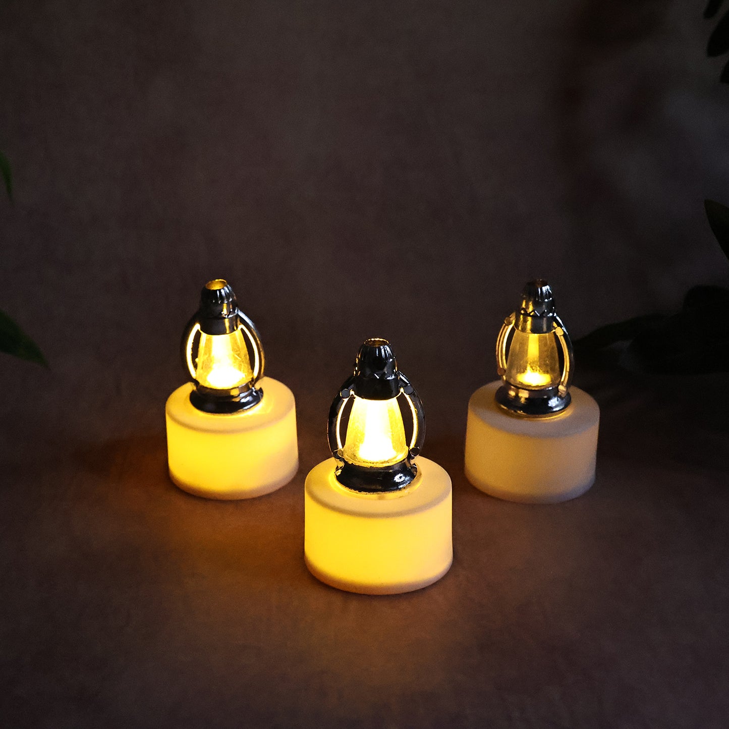 Six decorative LED lantern candles from Wukusy, home decor lights with warm glow for indoor or outdoor ambiance.