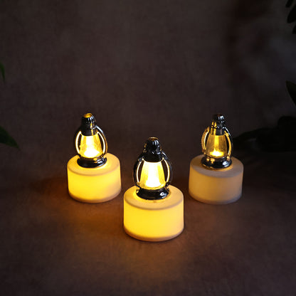 Six decorative LED lantern candles from Wukusy, home decor lights with warm glow for indoor or outdoor ambiance.