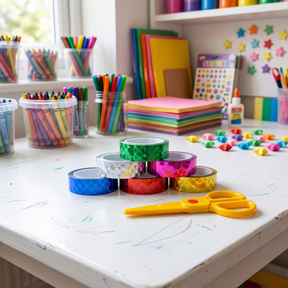 Wukusy holographic decorative tape set with scissors, includes 39 colorful rolls for craft and gift wrapping projects