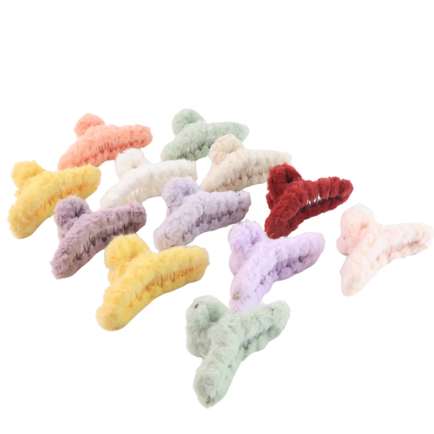 Set of 12 Wukusy premium soft fur coated hair clutcher clips in various sizes on a neutral background.