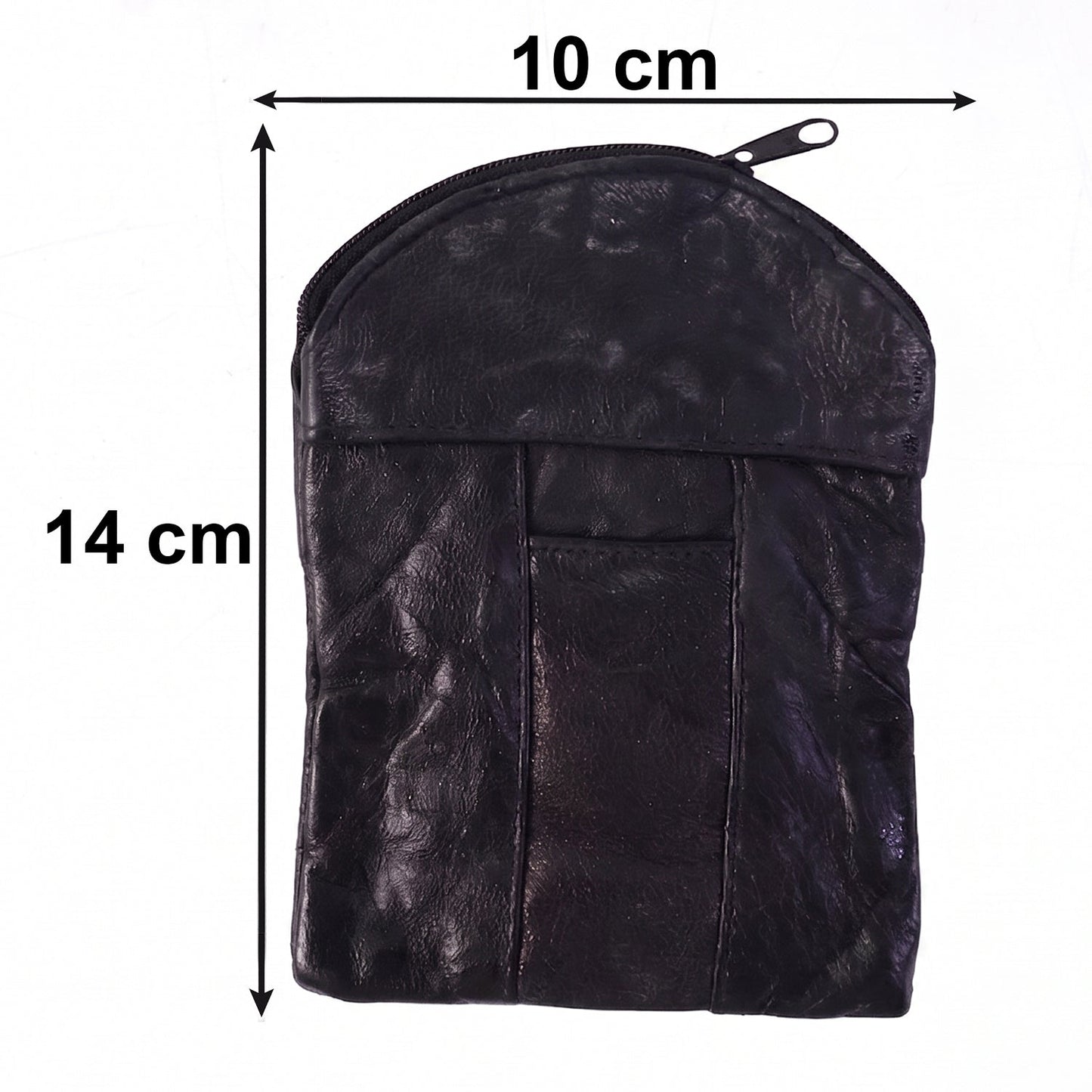 Leather mini zipper pouch by Wukusy, compact coin and card organizer for men and women, with a sleek zipper closure.