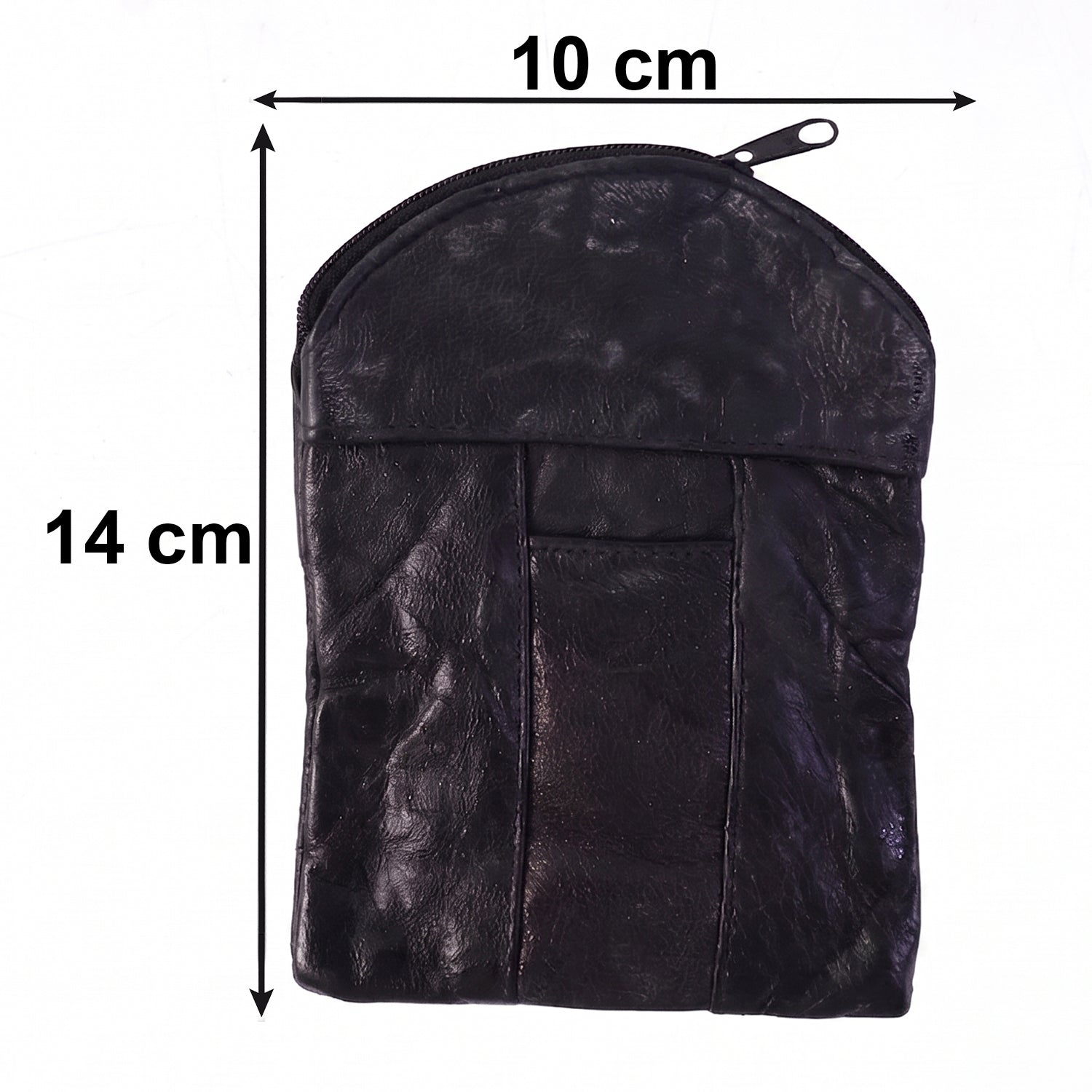 Leather mini zipper pouch by Wukusy, compact coin and card organizer for men and women, with a sleek zipper closure.