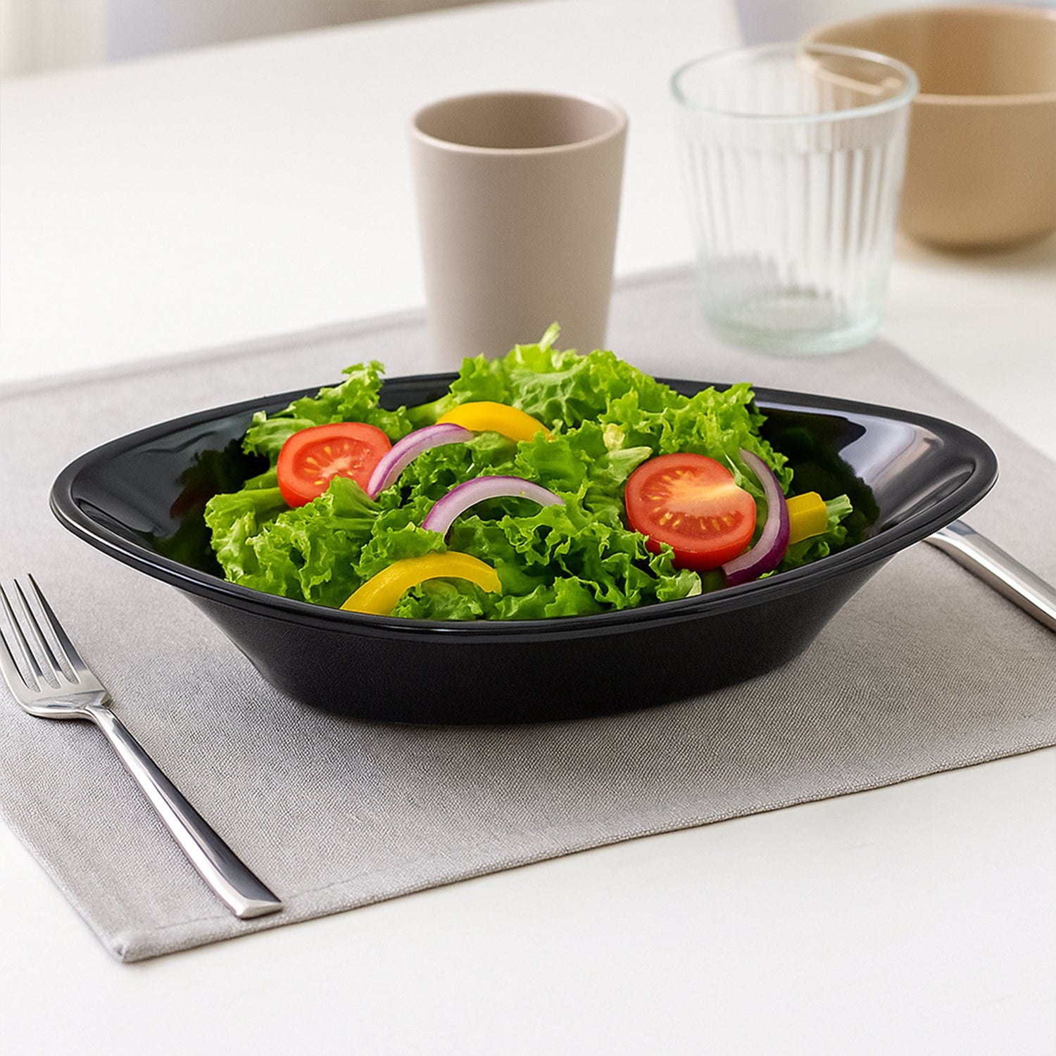 Black Plastic Marin Serving Bowl by Wukusy, elegant oval deep bowl for salads and serving food, 1 piece.