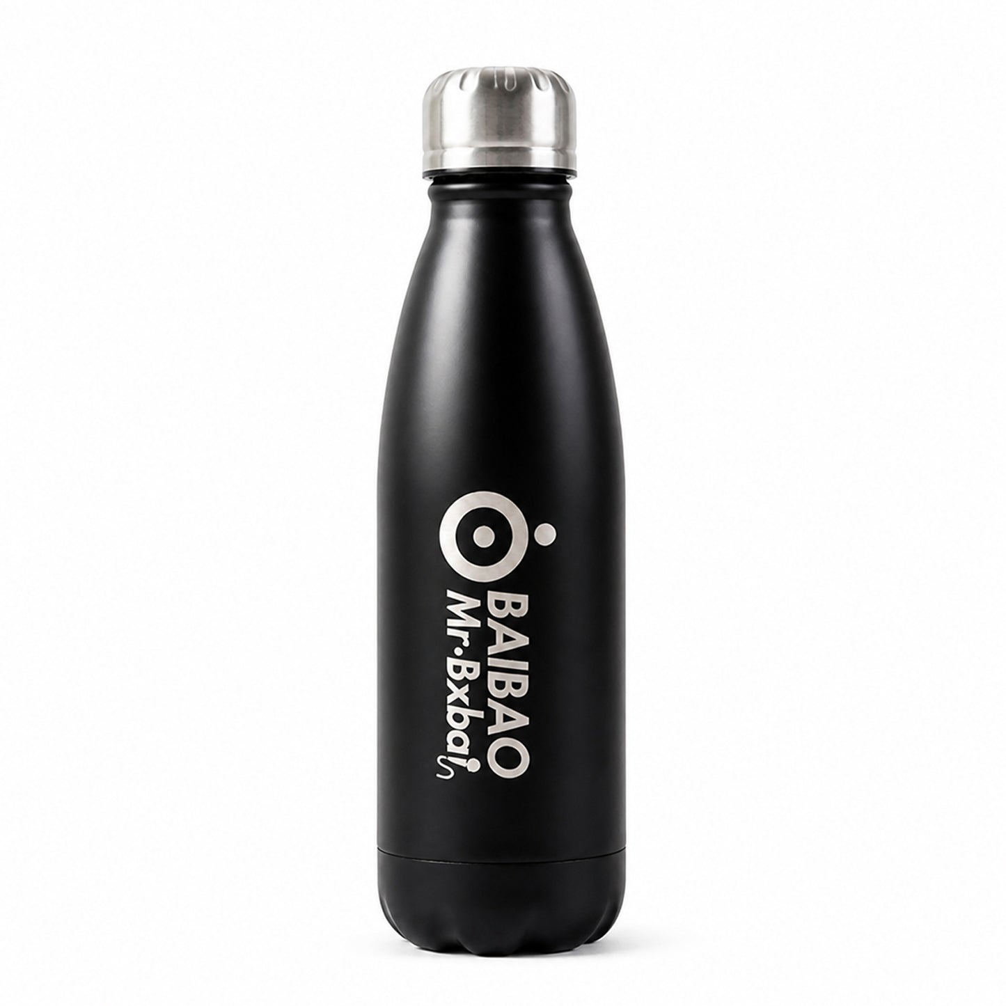 Stainless steel water bottle by Wukusy, 500ml capacity, with a sleek silver finish and a secure screw-on lid.