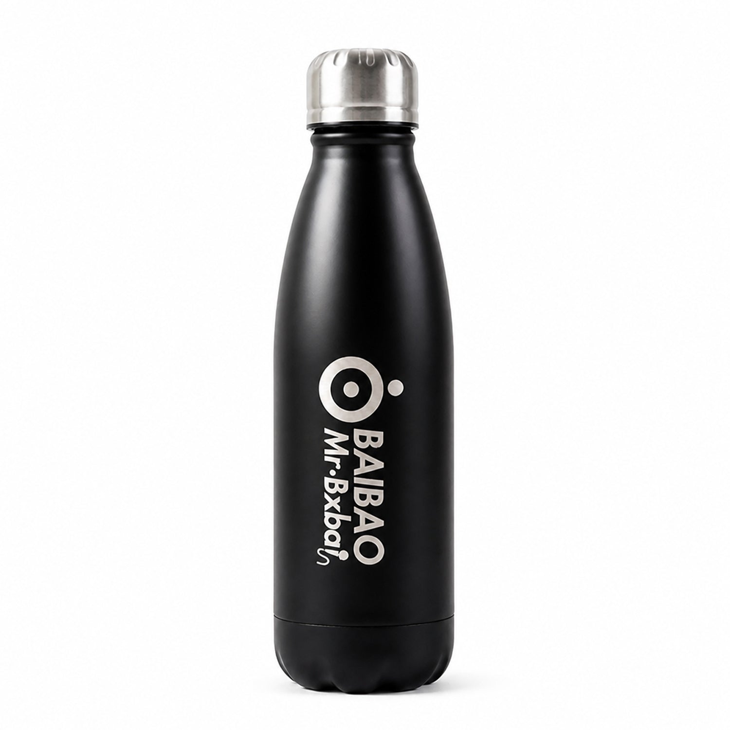 Stainless steel water bottle by Wukusy, 500ml capacity, with a sleek silver finish and a secure screw-on lid.