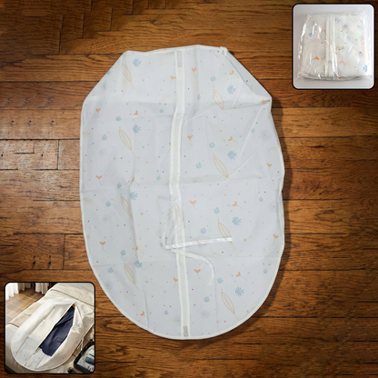 Wukusy multipurpose non-woven garment storage cover hanging over clothes in a closet to protect clothing from dust and dirt