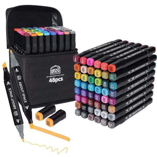 Set of 48 colorful dual tip marker pens for art, craft, and lettering projects, featuring vibrant ink and versatile tips.