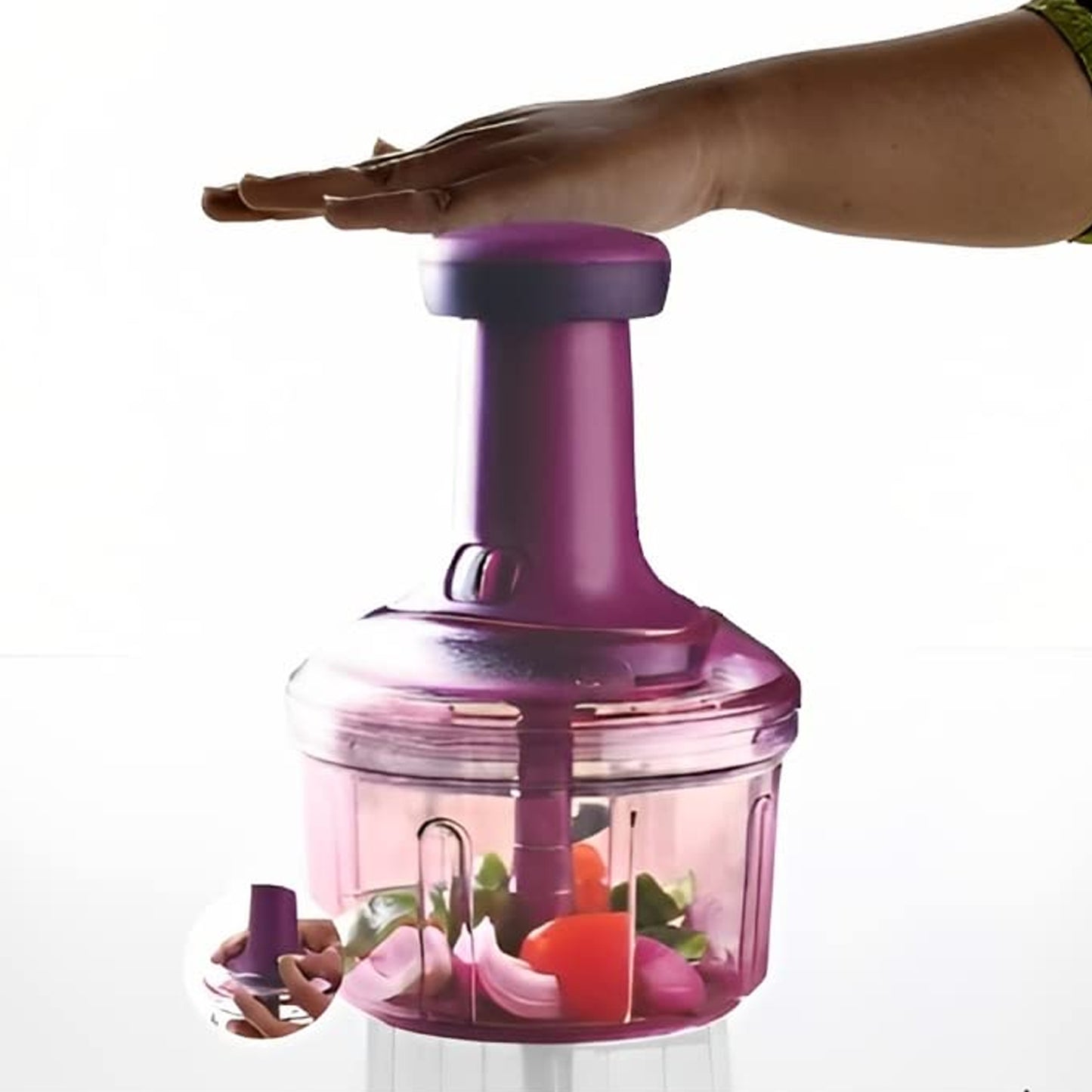 Wukusy Premium Push Chopper 1100 ml with stainless steel blades and ergonomic handle, perfect for quick vegetable chopping.