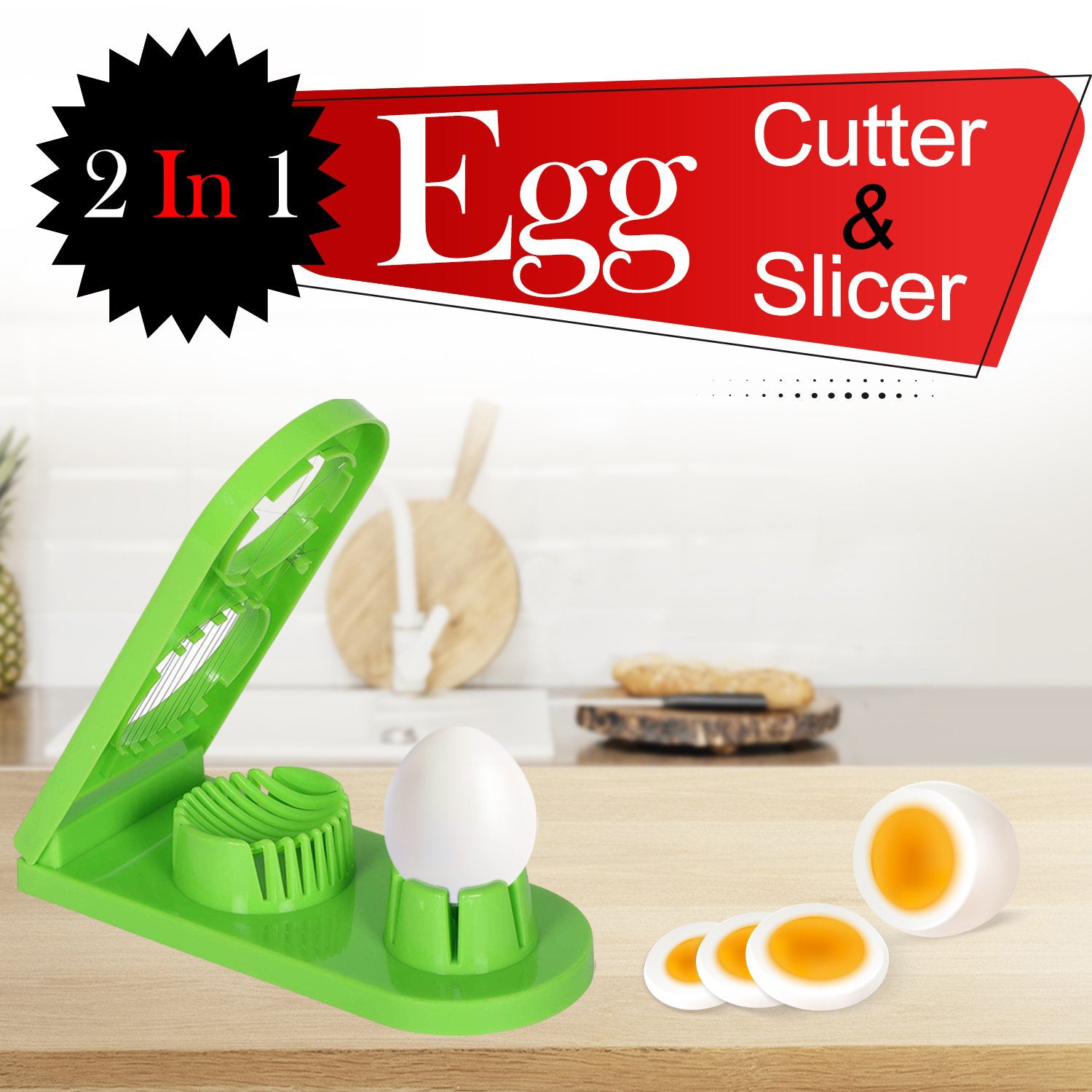 Wukusy 2006 2-in-1 double cut boiled egg cutter with stainless steel wire for easy slicing of boiled eggs in kitchen.