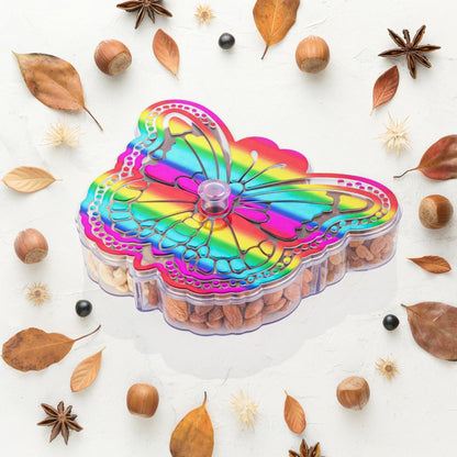 Wukusy butterfly-shaped 4-compartment dry fruit box for kitchen storage, made of durable material, with colorful compartments.