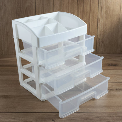Wukusy 3-layer multipurpose desktop storage organizer with compartments for office supplies and stationery.