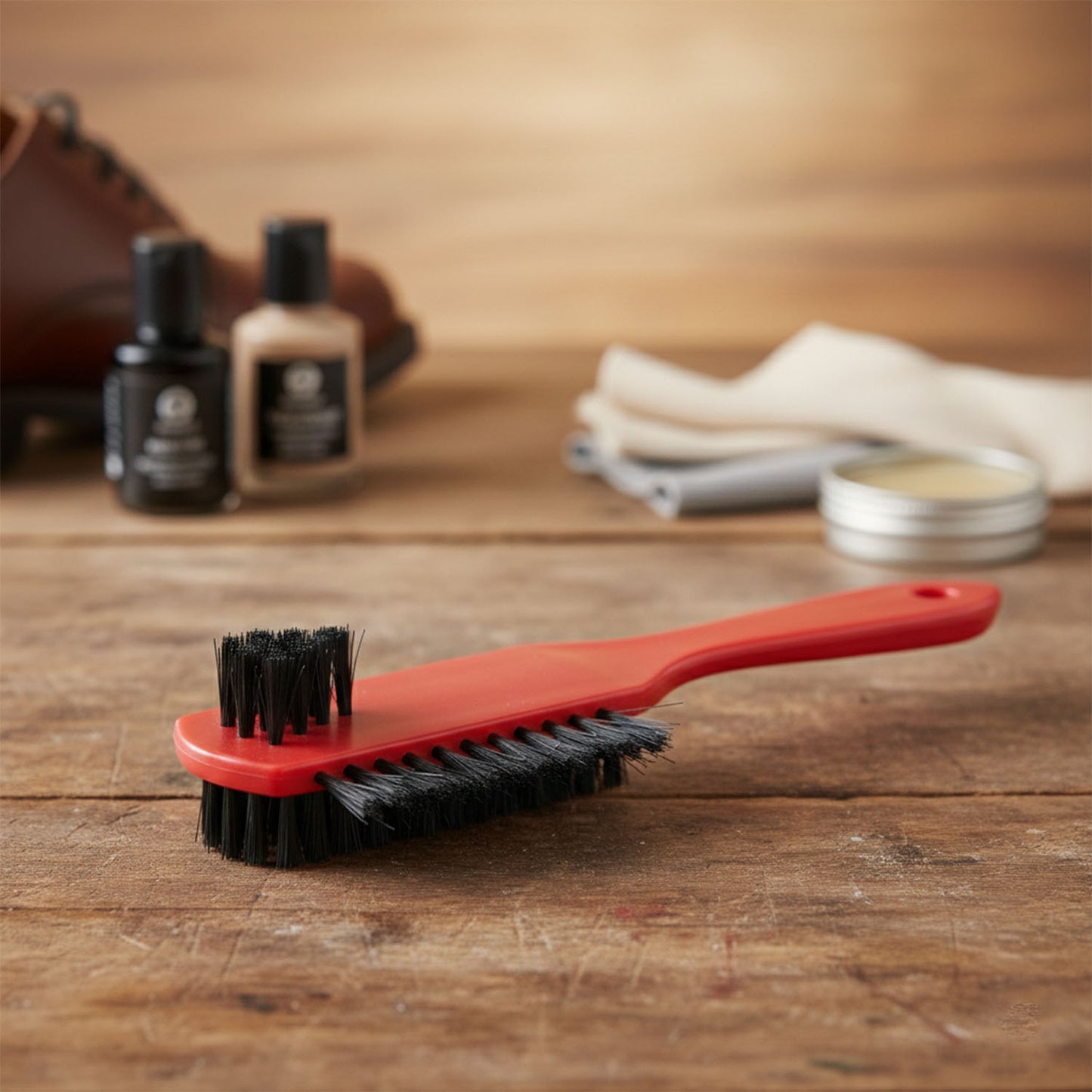 Wukusy multipurpose shoe cleaning brush with natural bristles for thorough cleaning of various shoe types.