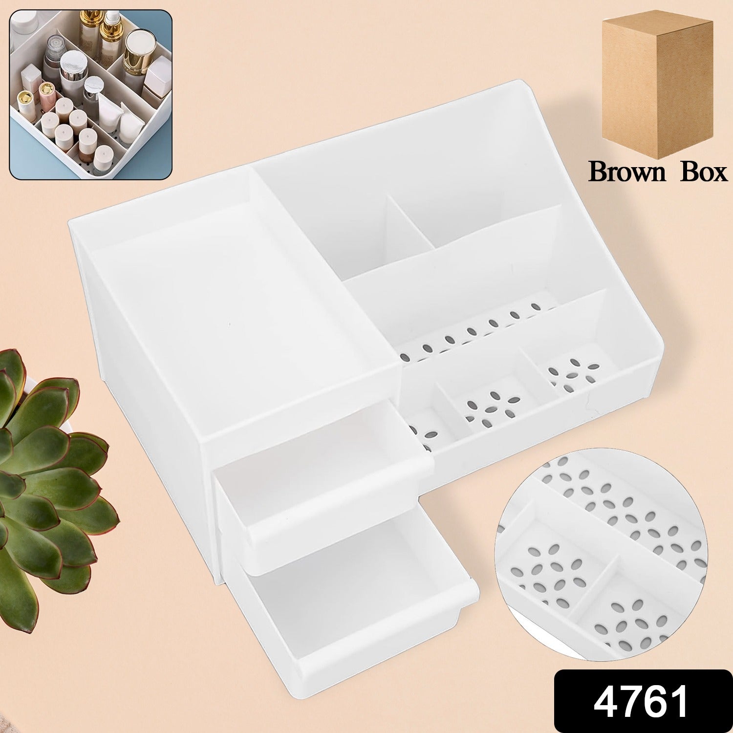 Wukusy large capacity desktop cosmetic storage box in mixed colors with multiple compartments for organizing beauty products.