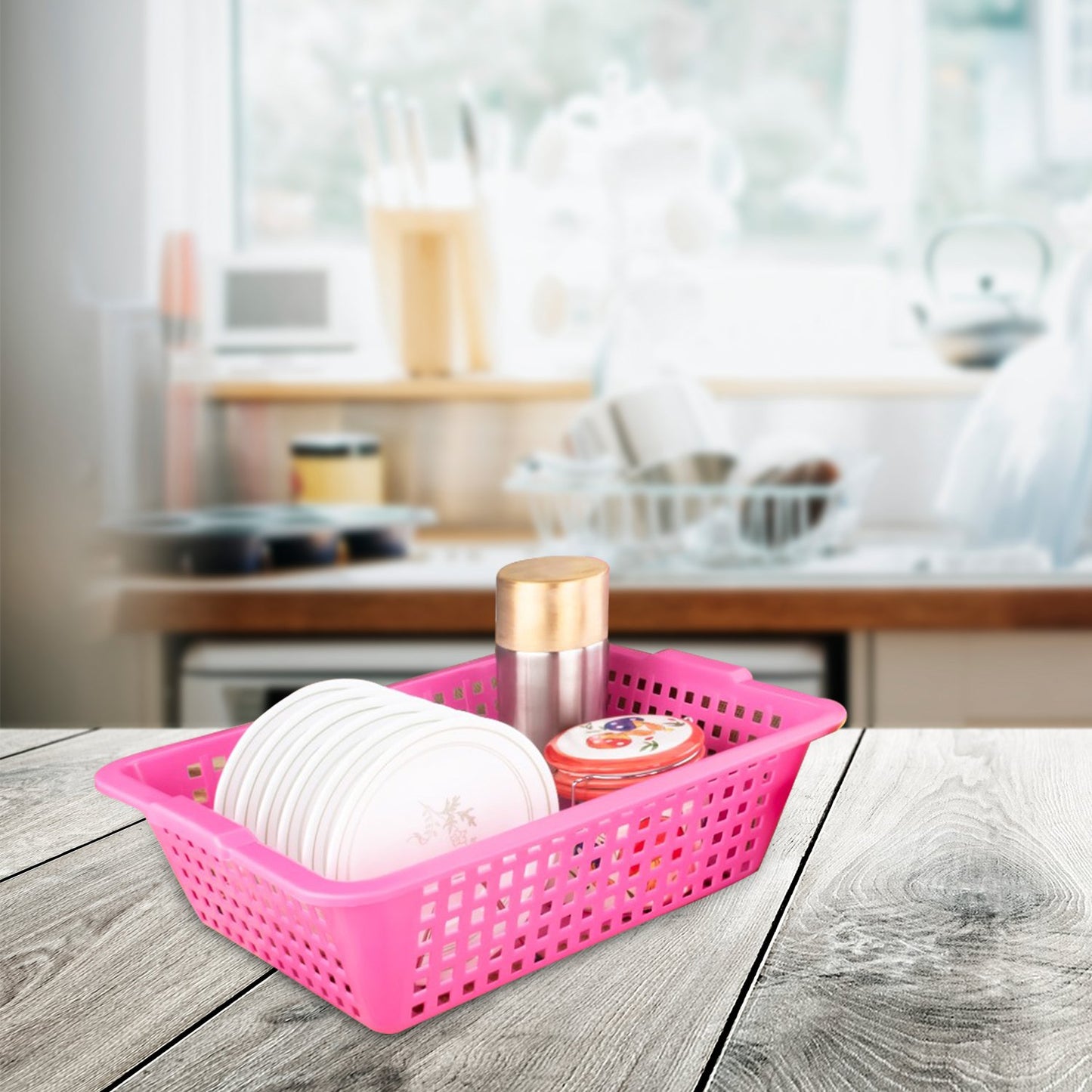 Wukusy plastic small size cane fruit basket for kitchen storage, featuring a lightweight, durable design for organizing fresh produce.