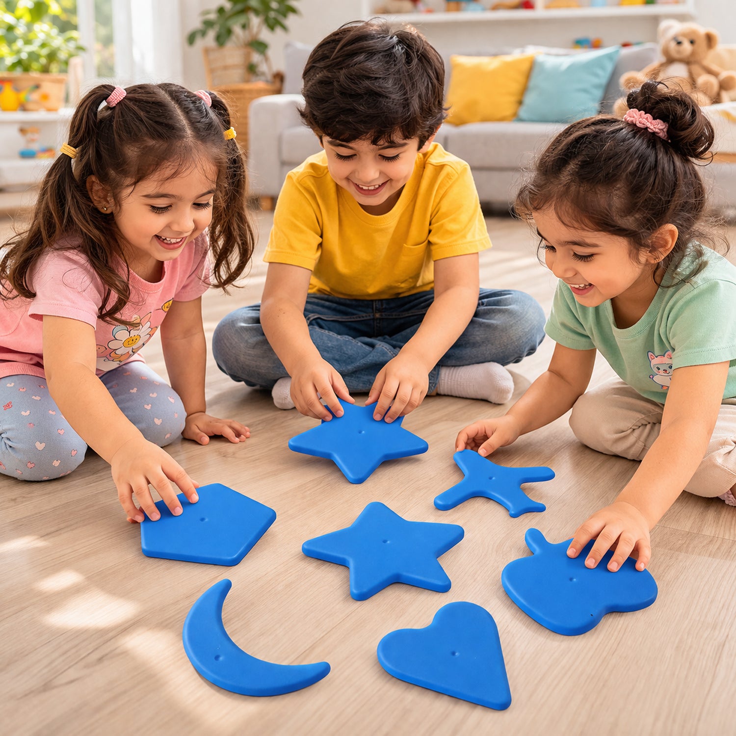 Colorful Wukusy Kids Learning Shape Puzzle Toy Set with six wooden pieces featuring different shapes for early education.