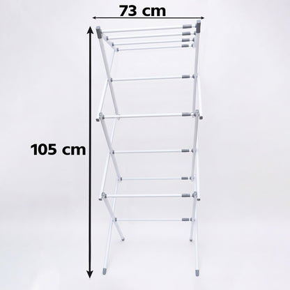 Wukusy 3-tier folding clothes drying rack with multiple bars for laundry, suitable for balcony use, compact and portable design