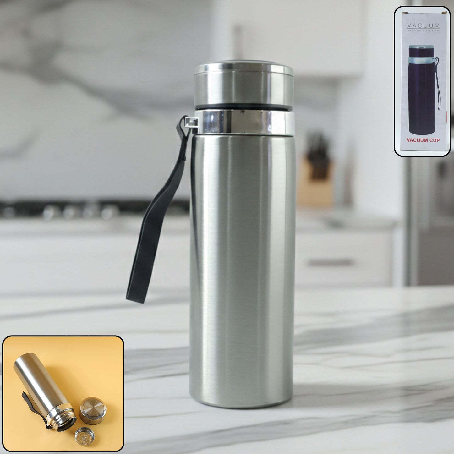 Wukusy stainless steel vacuum insulated flask bottle with leakproof lid, 800ml capacity, shown with a sleek, durable design.
