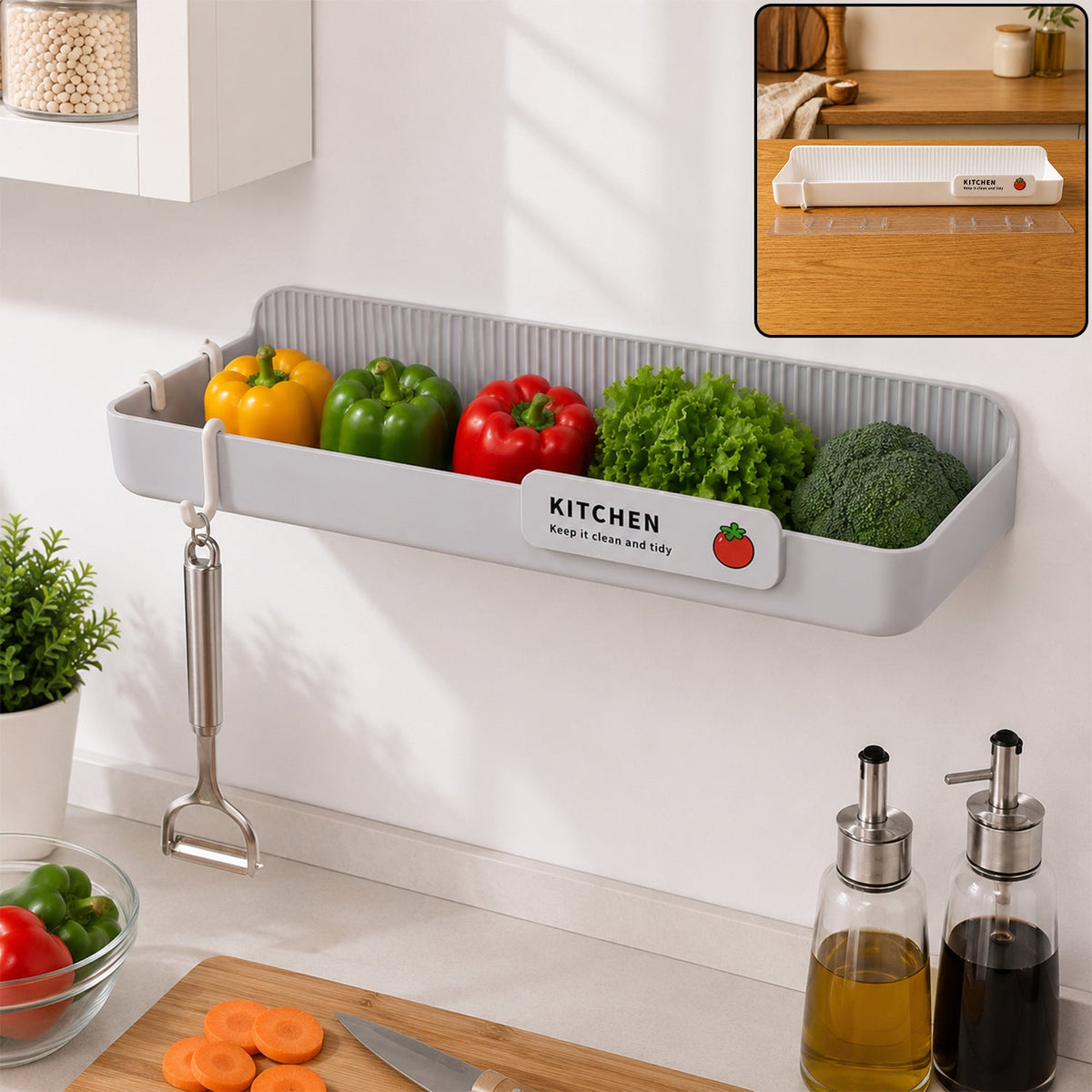 Wall Mounted Plastic Kitchen Drain Rack With Multipurpose Storage Shelf (1 Pc)