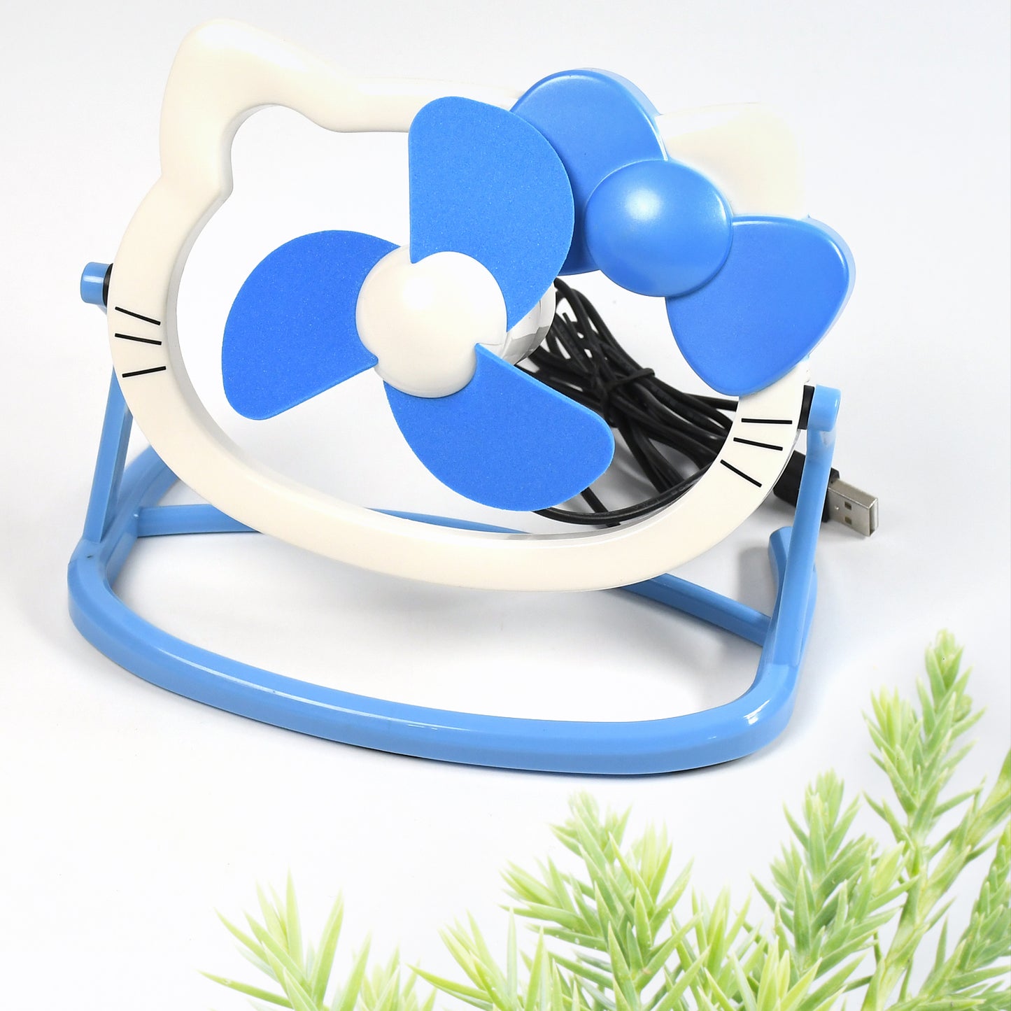 Cute Hello Kitty cartoon mini desktop fan by Wukusy, bright colors, USB powered, ideal for office or home use.