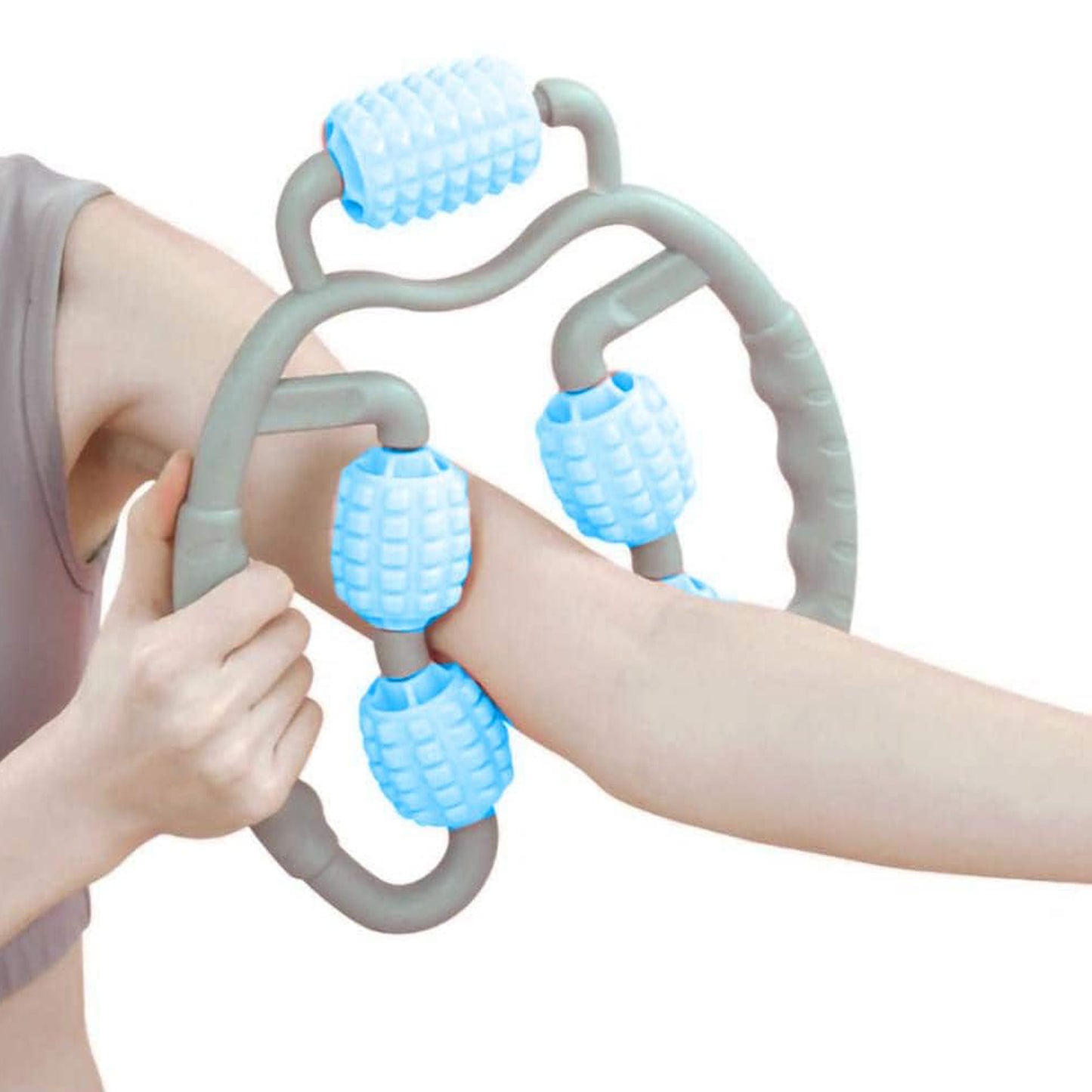 Wukusy Muscle Massage Roller with five wheels for leg muscle relief, made of elastic PP, drop-shaped for home use.