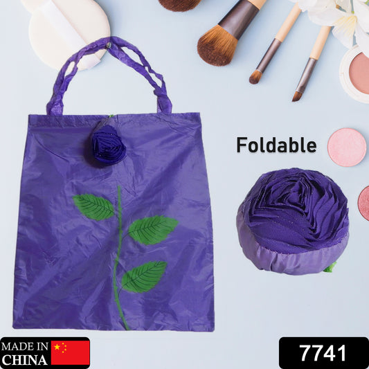 Wukusy foldable nylon bag with cute rose shape cover, reusable large shopping tote, folds into pocket, ideal for groceries and travel.