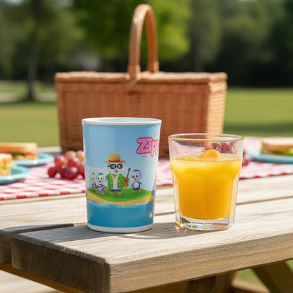 Cute cartoon melamine drinking glass from Wukusy, approximately 250ml, featuring colorful cartoon character design for home use.