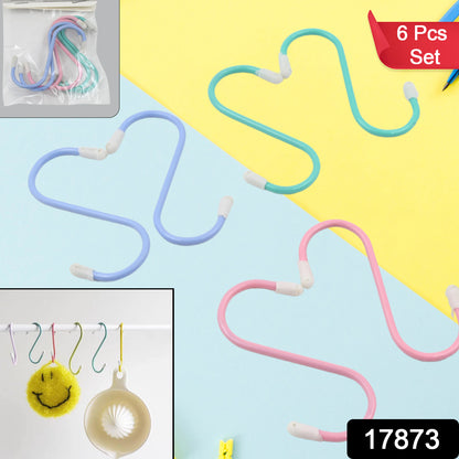 Set of six Wukusy S shape metal hooks for hanging clothes, kitchen, wardrobe, or workshop storage, sturdy and durable.