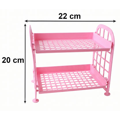 Wukusy 2-layer small plastic storage rack with multiple compartments, ideal for kitchen organization and countertop use.
