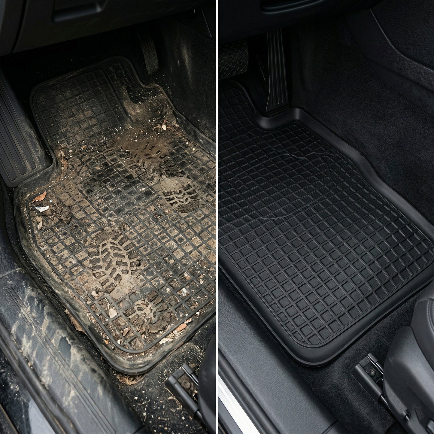 Set of four heavy-duty Wukusy anti-slip rubber car foot mats with textured surface for secure grip inside vehicle.