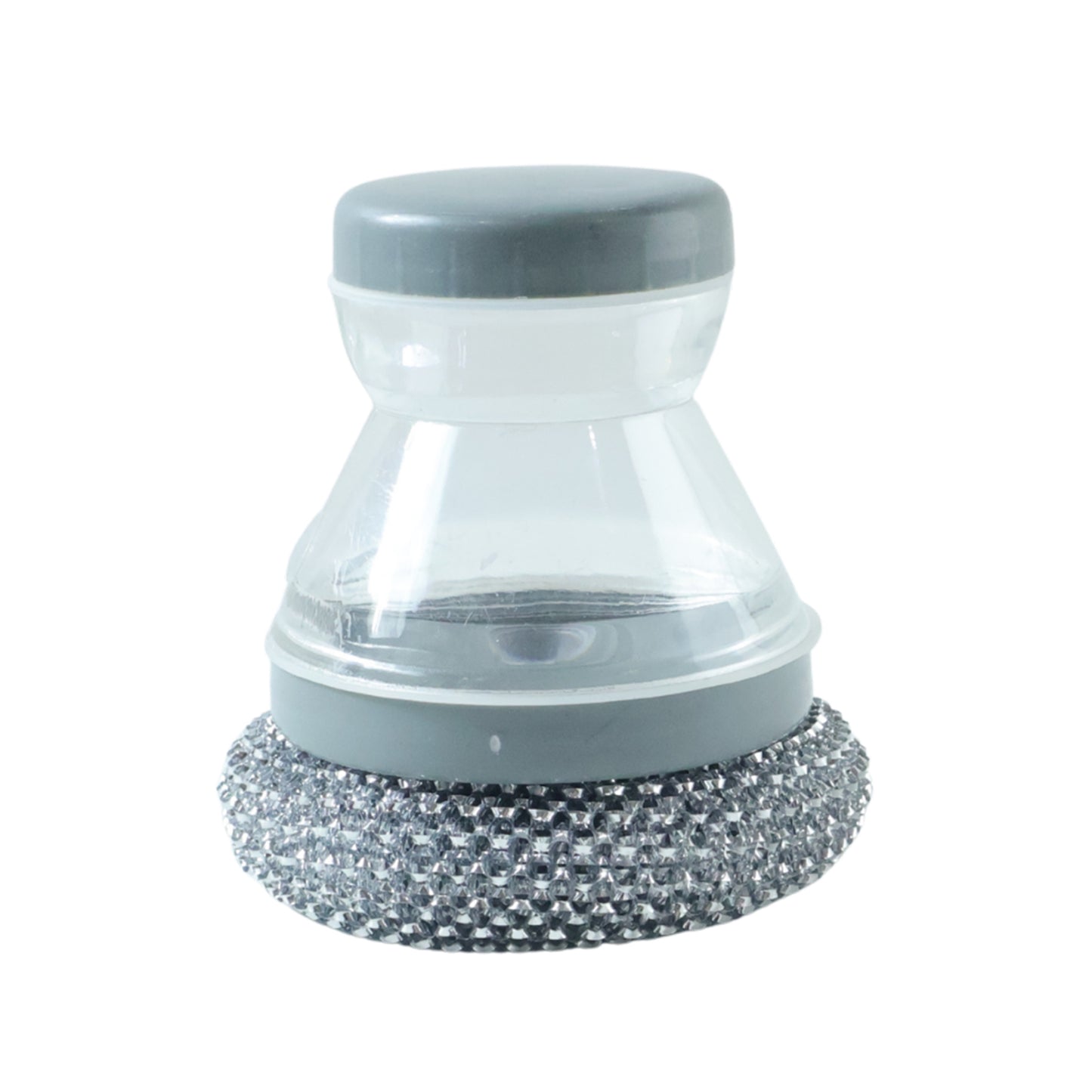 Wukusy liquid dispensing dish cleaning brush with handle and bristles, designed for easy kitchen dishwashing.