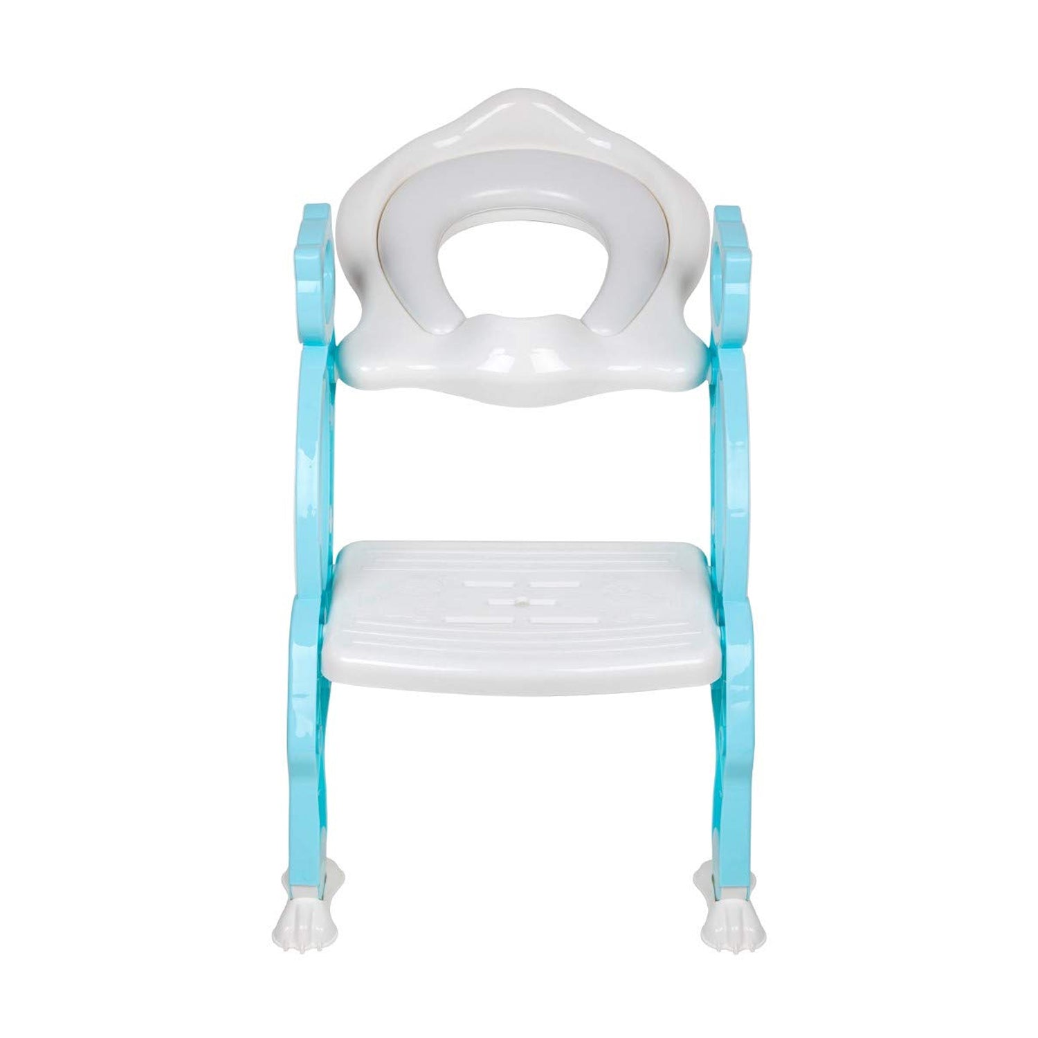 Wukusy 2-in-1 potty training toilet seat with step stool for toddlers, soft padded seat, non-slip wide steps, colorful design.
