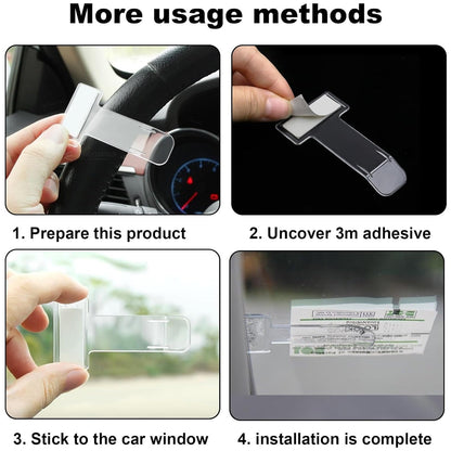 Wukusy transparent windscreen cardholder and Fastag stand for cars, set of two, holding tickets and Fastag on a vehicle dashboard.
