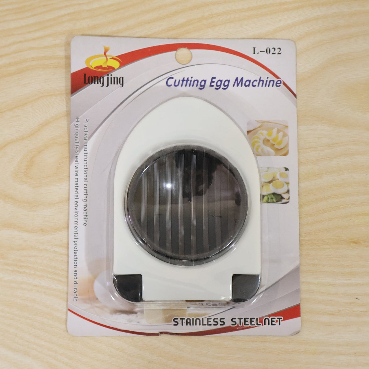 Wukusy stainless steel egg cutter slicer with wire blades for neatly slicing boiled eggs, single-piece kitchen tool.