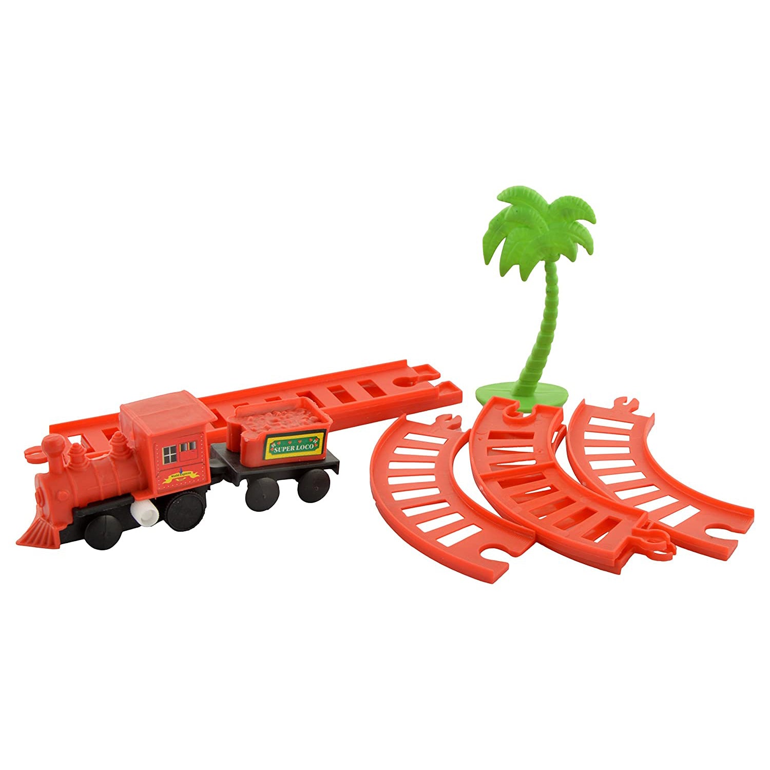 Wukusy 4470 World Express Mini Train Play Set for kids, featuring colorful train cars and track pieces for imaginative play.