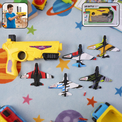 Wukusy foam glider set with launch gun toy for kids, featuring colorful foam planes and a launcher for outdoor play.