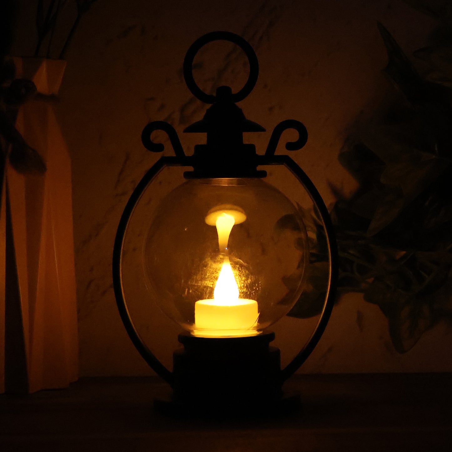 Wukusy LED storm lantern decorative light, outdoor waterproof design with metal handle and vintage-style illumination.