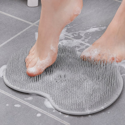 Wukusy silicone bathroom foot cleaning scrubber mat with textured surface, 27x20 cm, for foot hygiene and cleaning.