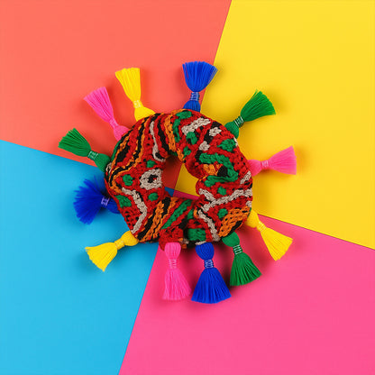 Multicolor Navratri hair bun accessory by Wukusy, traditional health and beauty hair ornament for festive occasions.