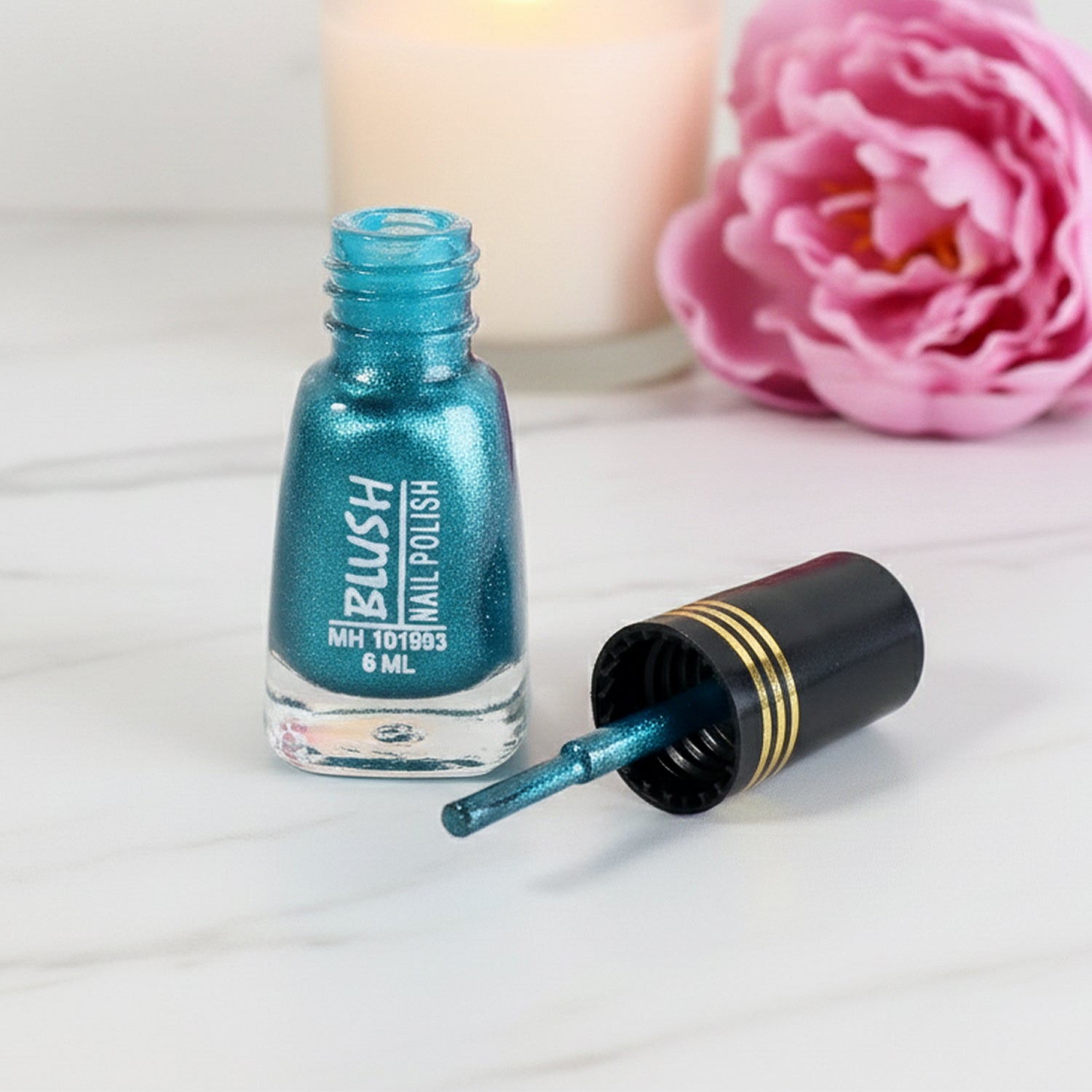Wukusy blush metallic mini nail polish bottle with mixed color, 6 ml, featuring a shiny, reflective finish and compact size.