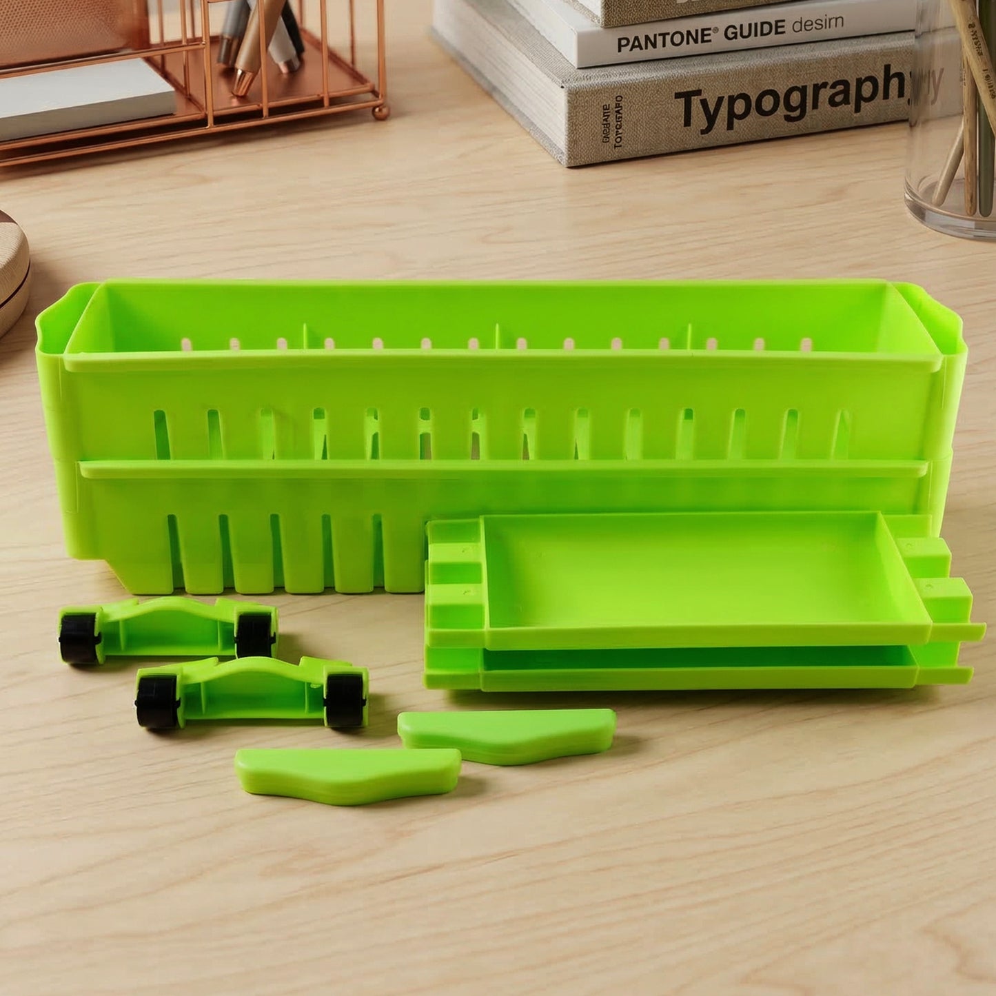 Wukusy Prexo plastic 2-layer slim storage rack with wheels, black and white, compact design with movable casters for versatile storage