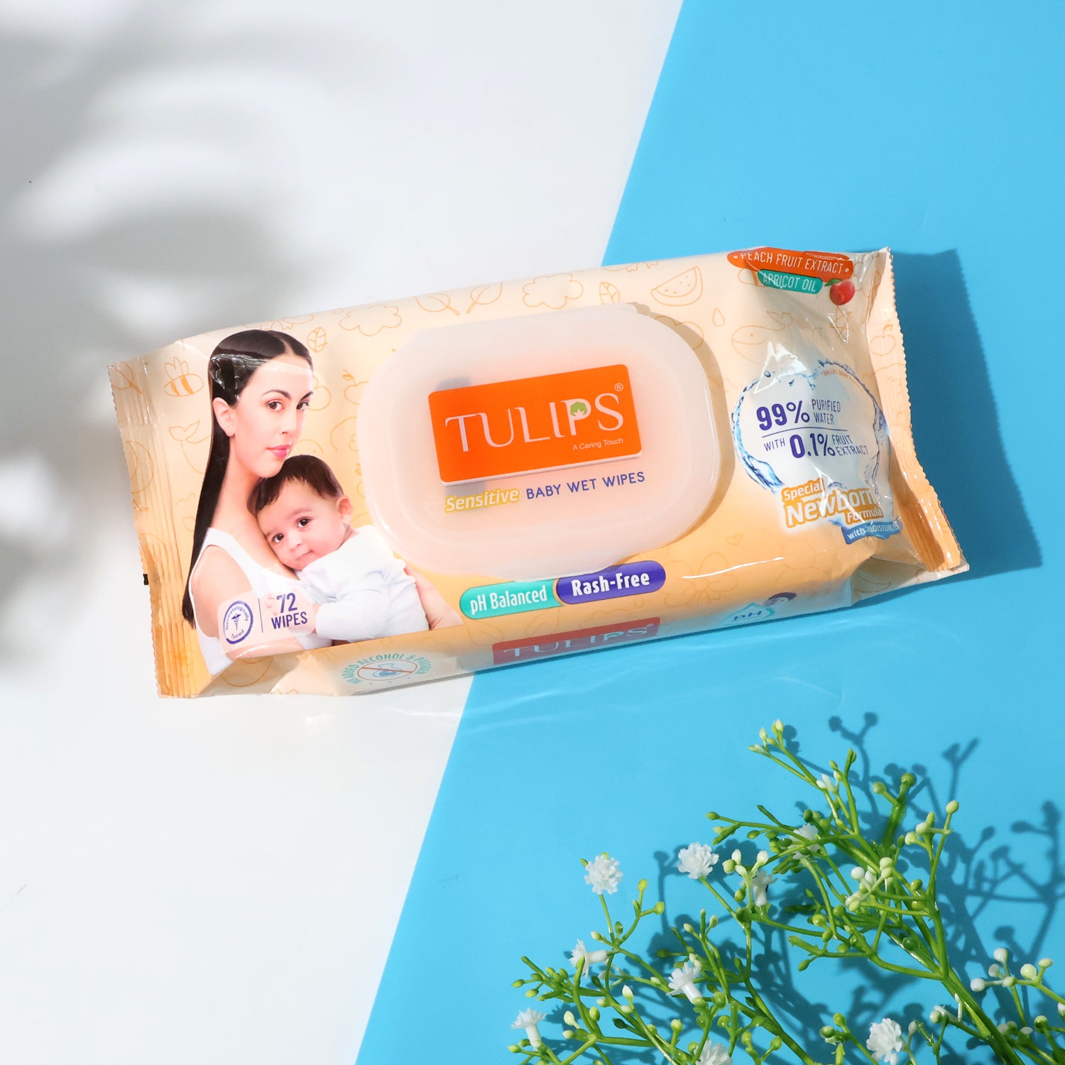 Wukusy Tulips Sensitive Baby Wet Wipes set featuring soft, gentle wipes designed for delicate baby skin.