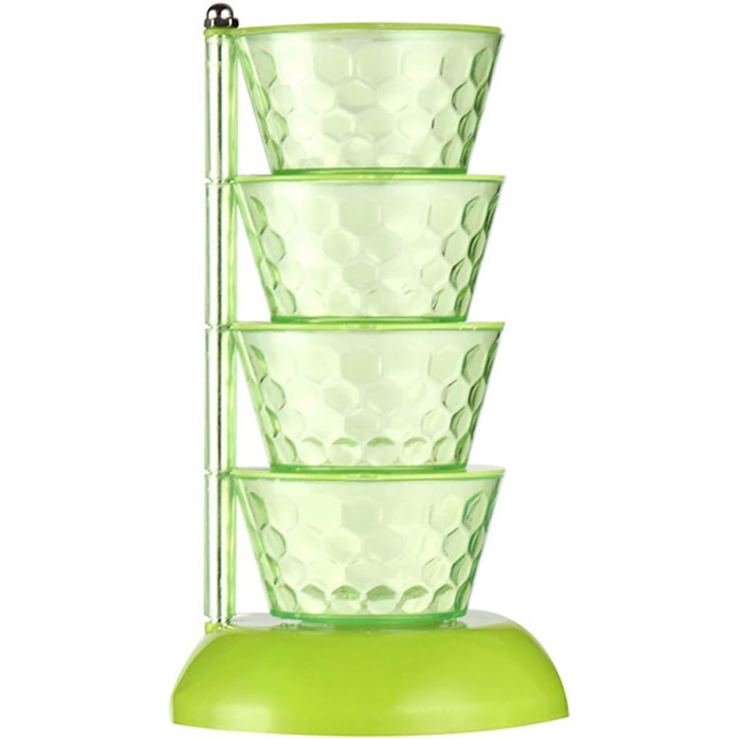 Wukusy 4-section 360° rotating plastic spice rack with four layers, pickle tower, and four plastic spoons for seasoning storage.