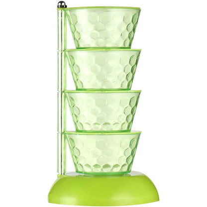Wukusy 4-section 360° rotating plastic spice rack with four layers, pickle tower, and four plastic spoons for seasoning storage.