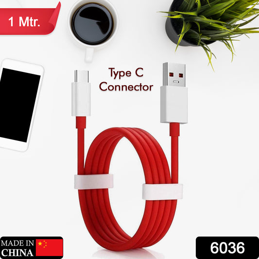 Red Wukusy Type C dash charging USB data cable for fast charging and data transfer, 1 meter length for mobile devices.